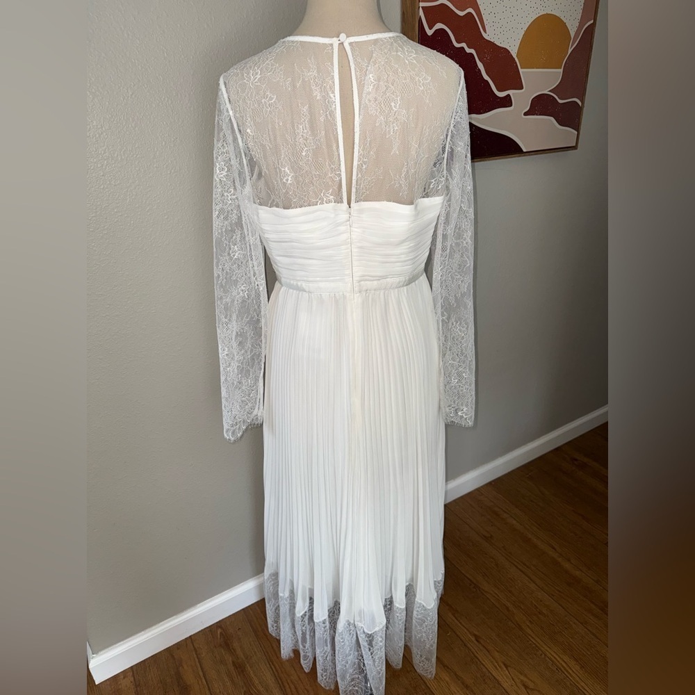 Self Portrait Chiffon Lace Sleeved ivory MIDI dress women’s size 8 - Picture 11 of 13
